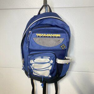 Trail Maker Backpack Blue & White w/ Water Bottle Holder Hiking Equipment Bag